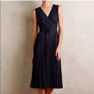 Anthropologie x Leifsdottir Navy Merle Silk Pleated Dress
